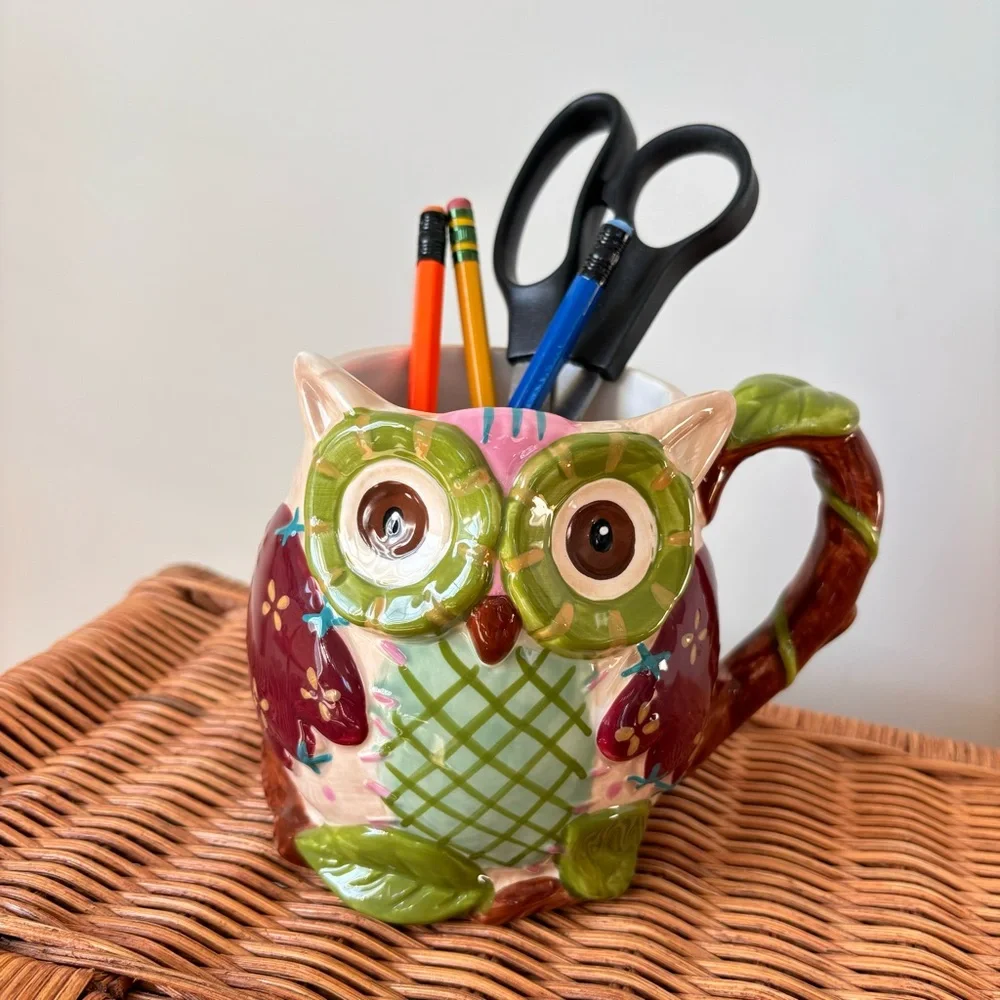 Pier 1 Imports Olli The Owl Ceramic Mug Large Painted 16 oz.